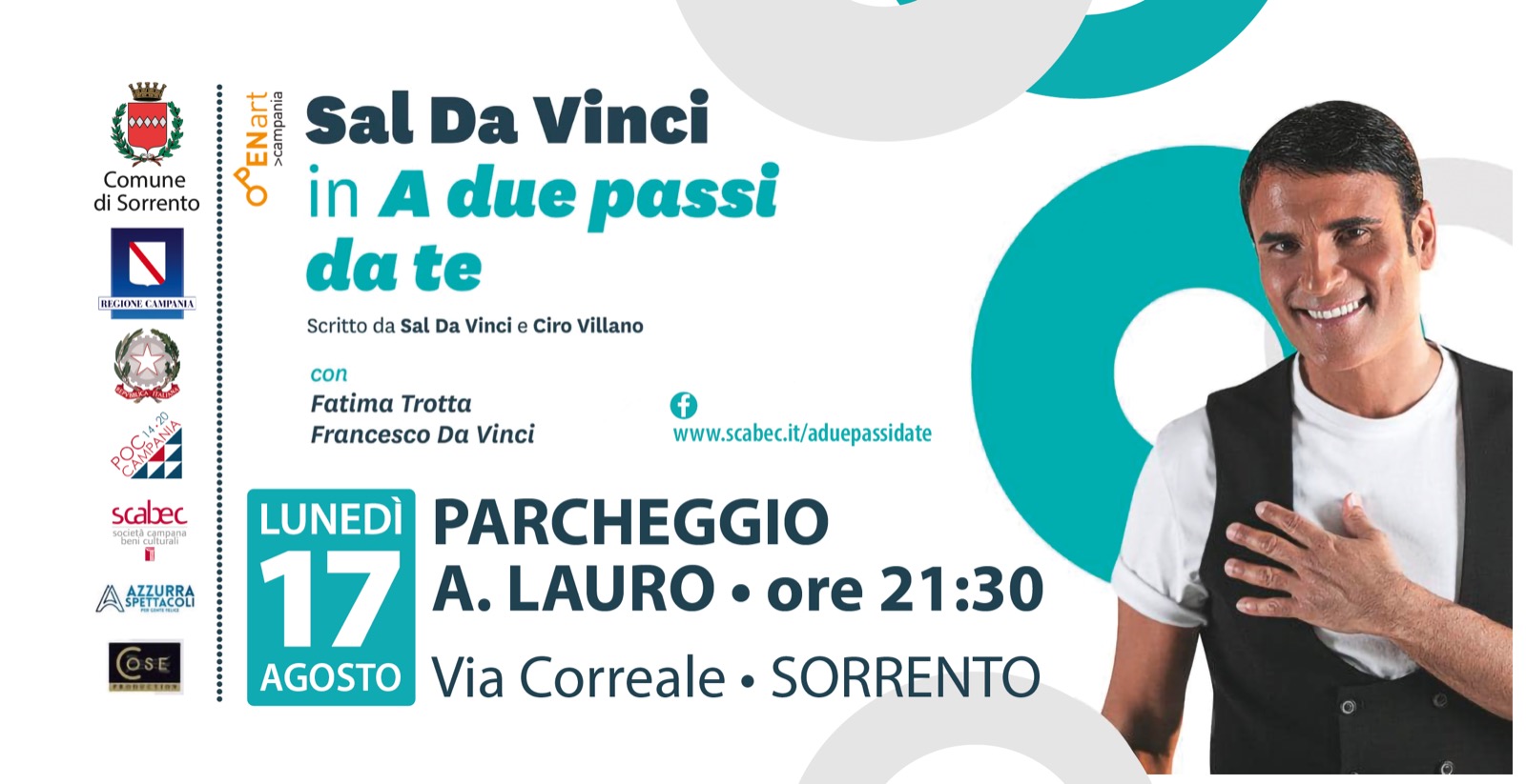 Sal da Vinci con “A due passi da te” a Sorrento il 17 agosto
