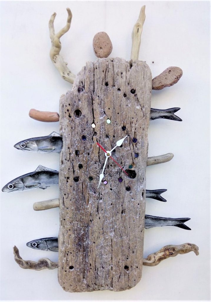 orologio in legno con alici in vetro Sepe Art Glass