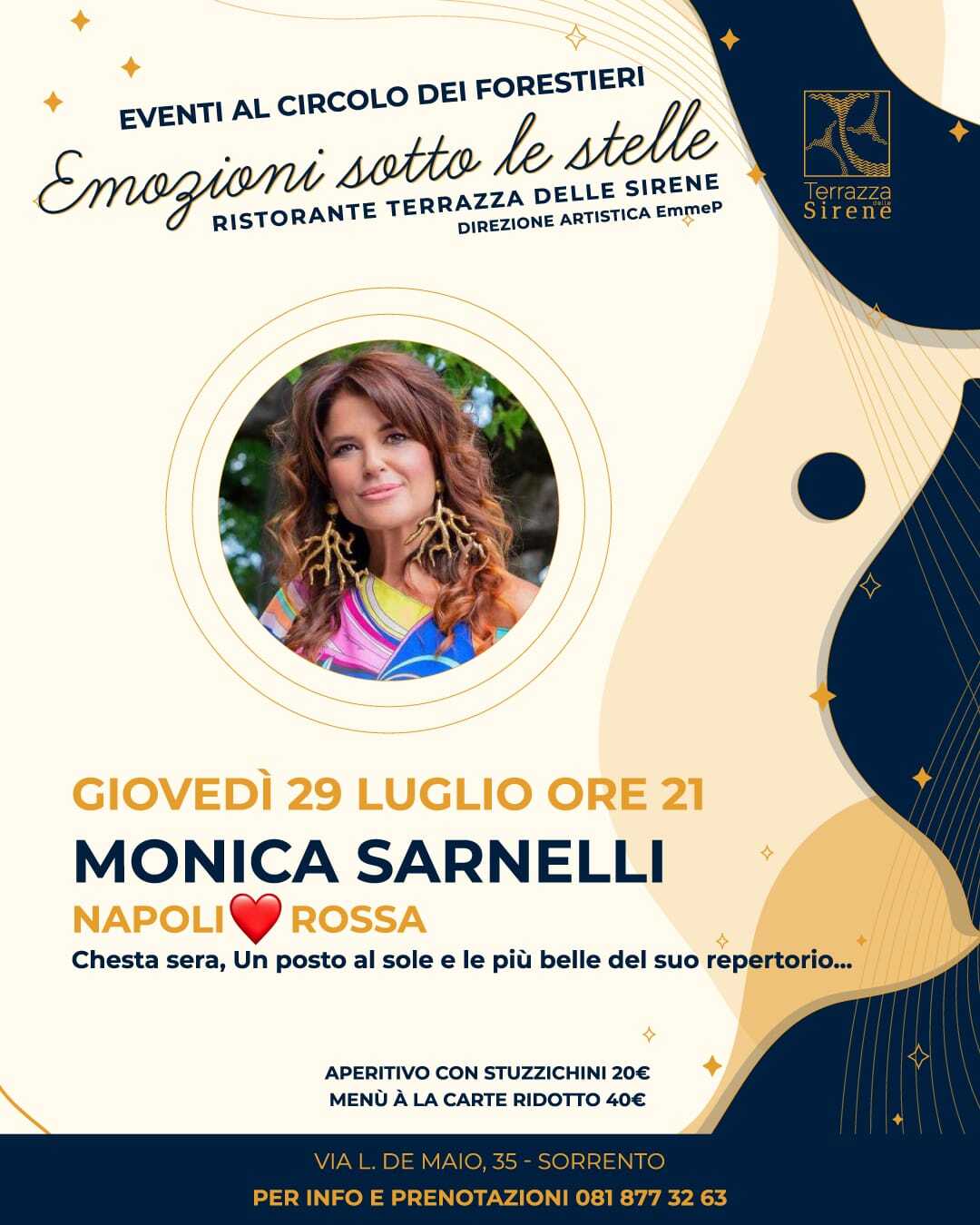 Eventi luglio 2021: Al circolo dei Forestieri Monica Sarnelli