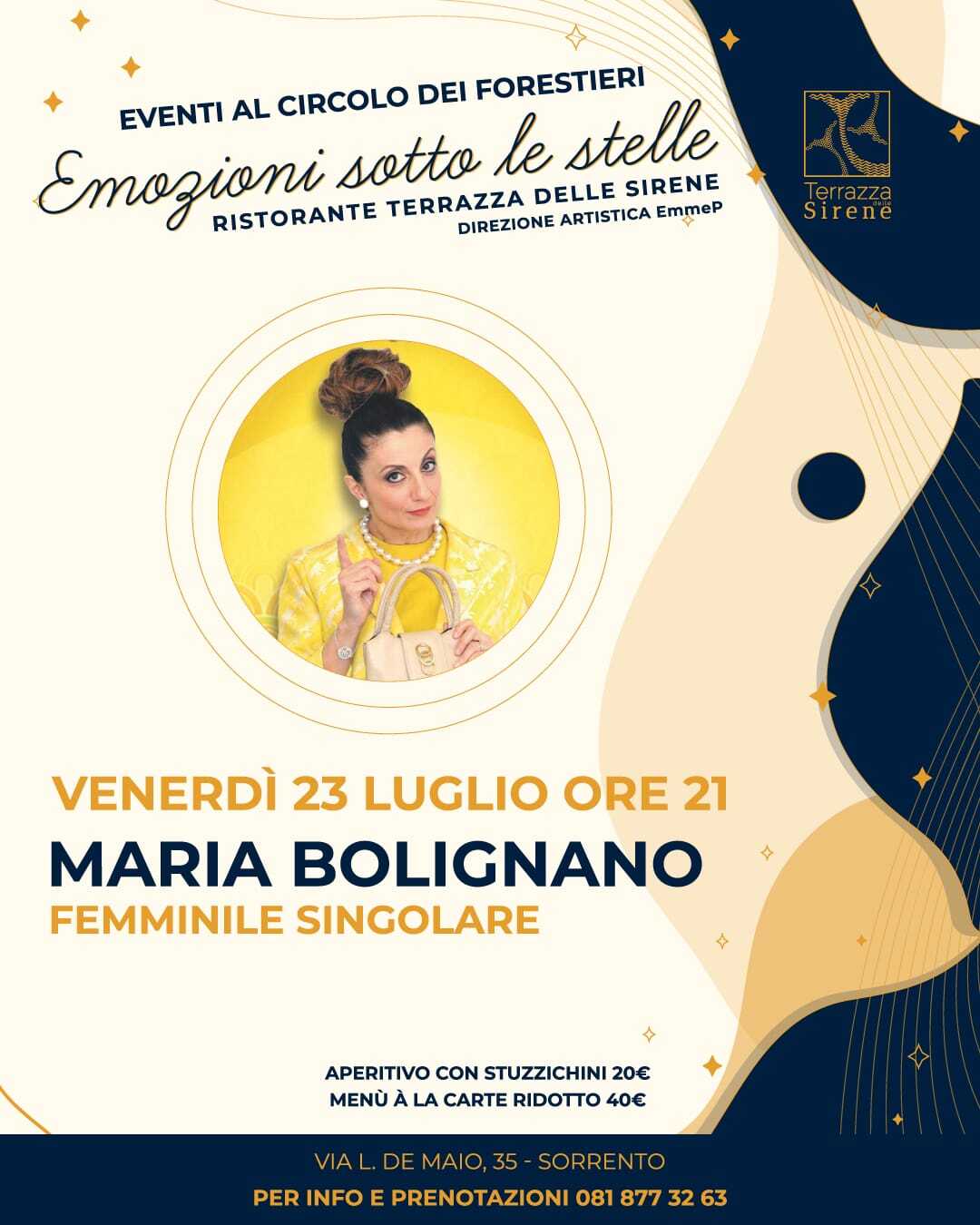 Eventi luglio 2021: Al circolo dei Forestieri Maria Bolignano
