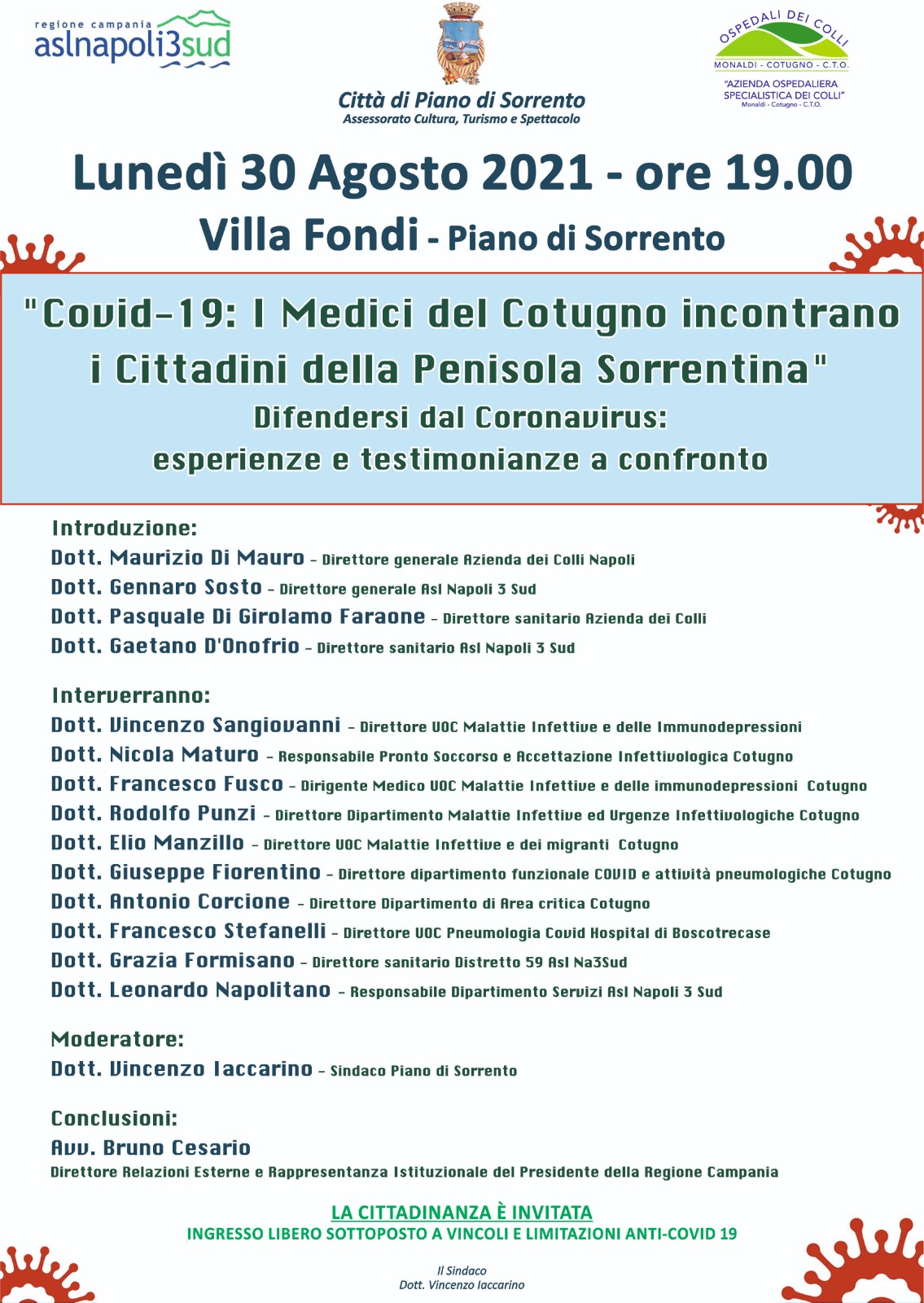Eventi Villa Fondi 2021: Covid-19 – i Medici del Cotugno incontrano i cittadini della Penisola Sorrentina