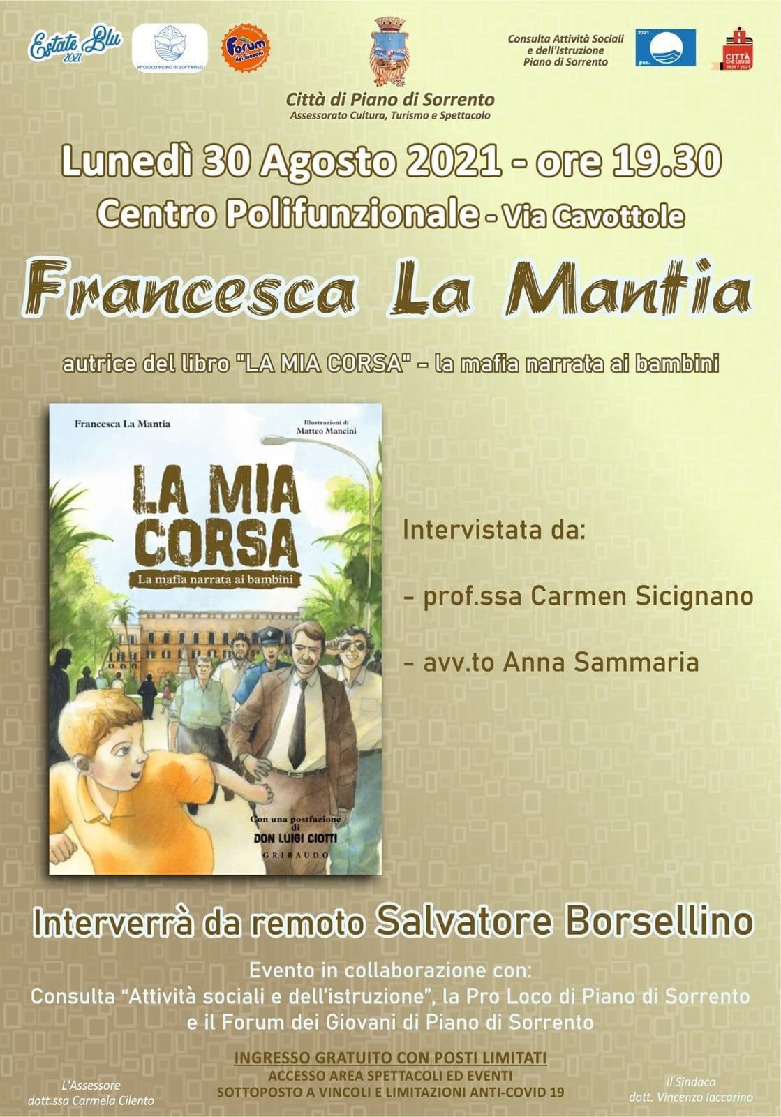 Eventi Piano di Sorrento 2021: presentazione del libro “La mia corsa – La mafia raccontata ai bambini”
