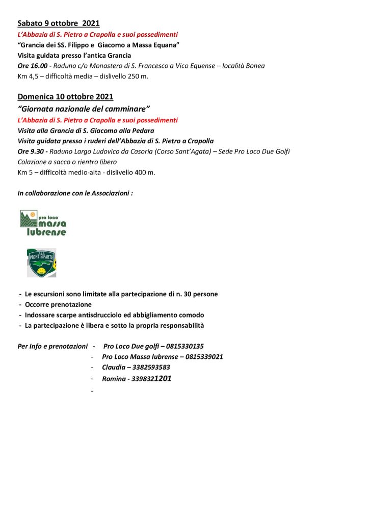 Eventi ottobre 2021 Massa Lubrense Trekking Fest Programma 2