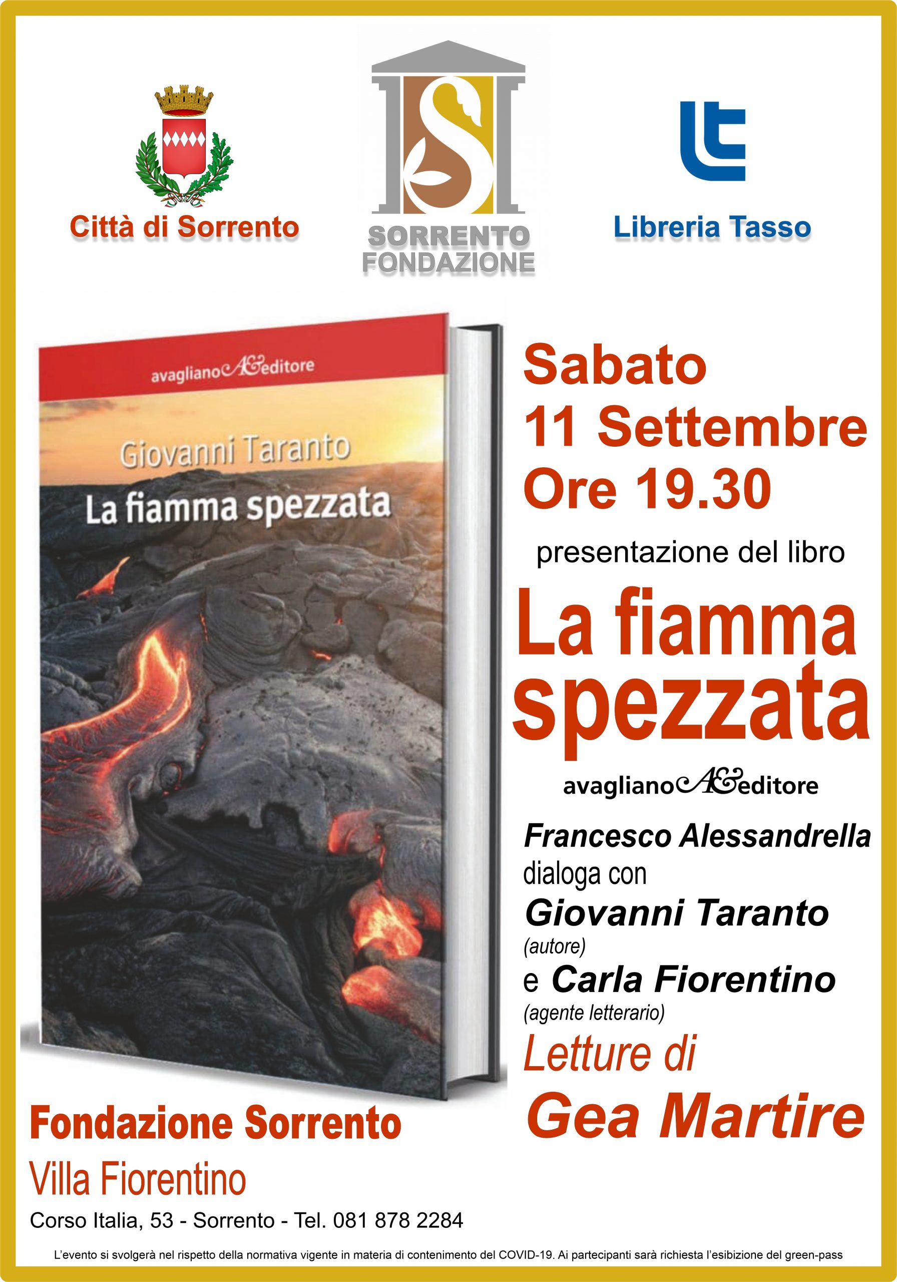 Eventi settembre 2021 Sorrento: presentazione libro “La fiamma spezzata”