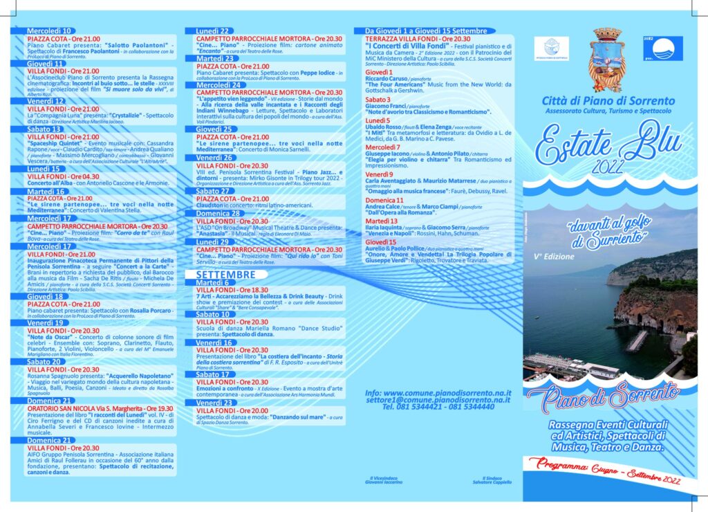 Cosa fare a piano di Sorrento eventi estate 2022 Programma Estate Blu