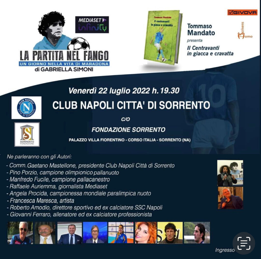 Eventi 22 luglio 2022 Sorrento libro e film dedicato a Maradona a Villa Fiorentino