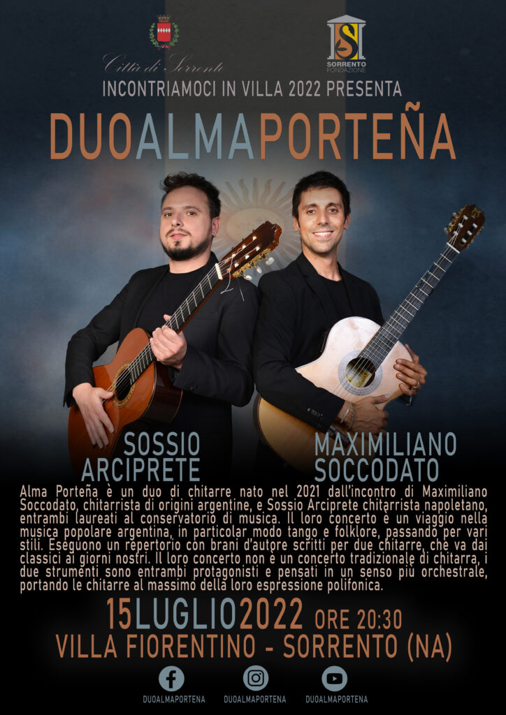 Eventi luglio 2022 Sorrento concerto musica argentina Duo Alma portegna