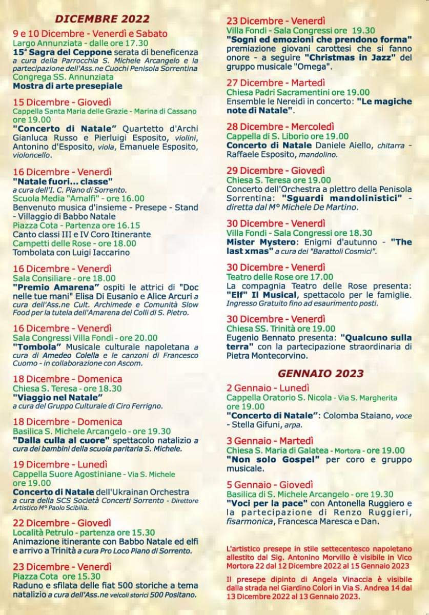 Natale 2022 a Piano di Sorrento: il calendario eventi