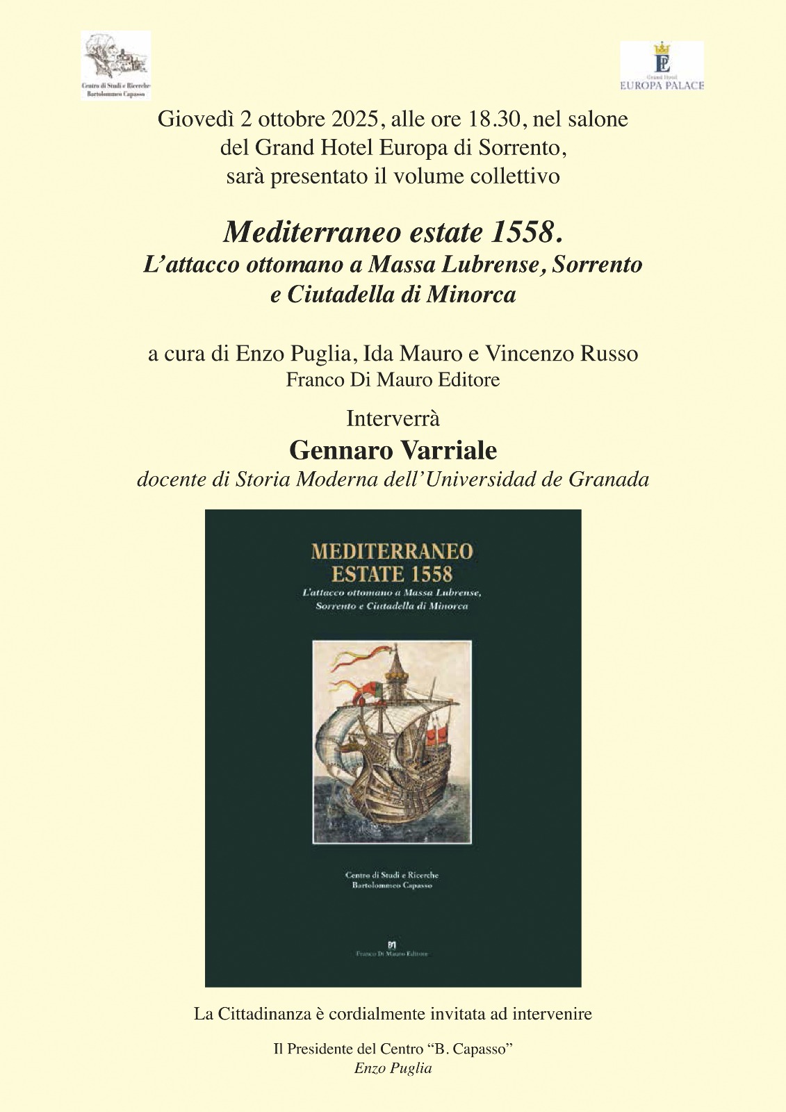 Mediterraneo estate 1558: presentazione del volume storico a Sorrento