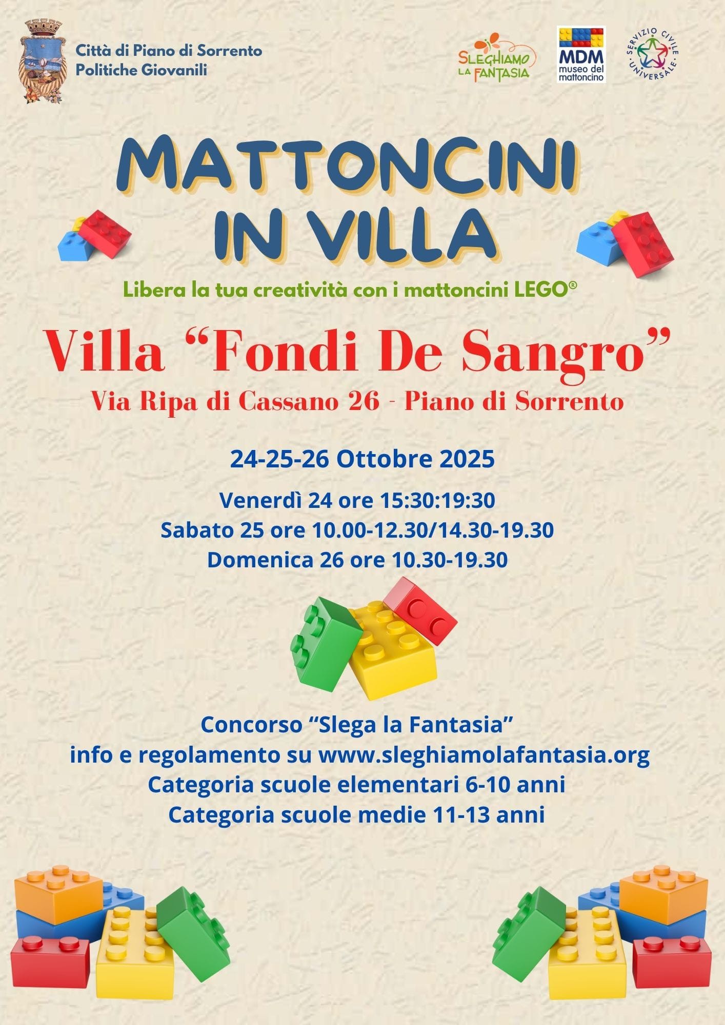 Mattoncini in Villa 2025 a Piano di Sorrento: Contest gratuito per bambini e ragazzi